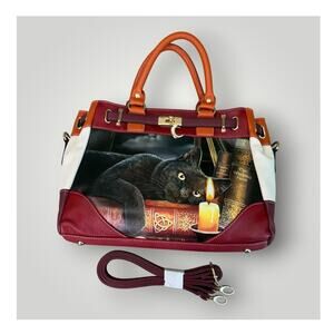 Bradford Exchange The Witching Hour Handbag Lisa Parker Cat Artwork Faux Leather